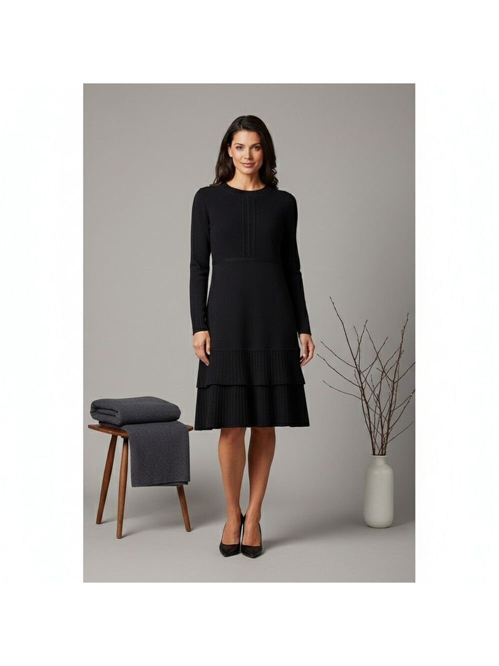 New Nanette Lepore Midi Dress Long Sleeve Black Shimmering Women Sz XL $128
